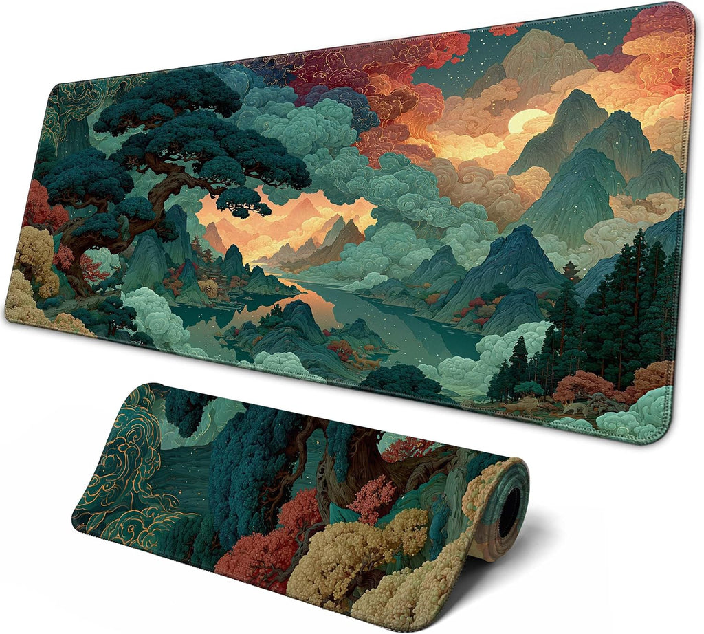Brecoy Large Mouse Pad, Anime Black Gaming, Extended Kanagawa Mat Desk Pad, 3mm Thick Long Non-Slip Rubber Base Mice Pad, 31.5 X 11.8 Inch (Pattern 2) by Brecoy