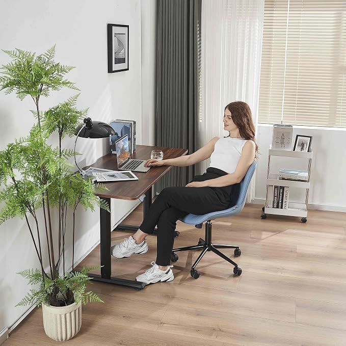 YOUNIKE Office Desk Chair with Wheels Armless Vanity Chair Modern Blue | Faux Leather Upholstered with Rocking Back, Swivel Height Adjustable Small Cute Computer Rolling Task Chair Ergonomic 300lb - Image 7