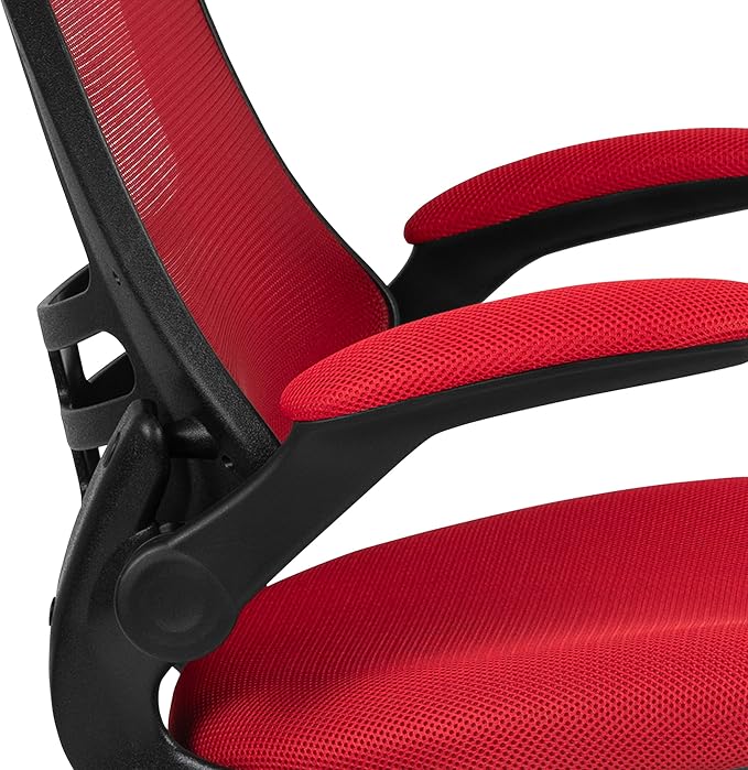 Flash Furniture Mesh Swivel Ergonomic Office Chair with Flip-Up Arms, Red | Mid-Back, Mesh Back - Image 11