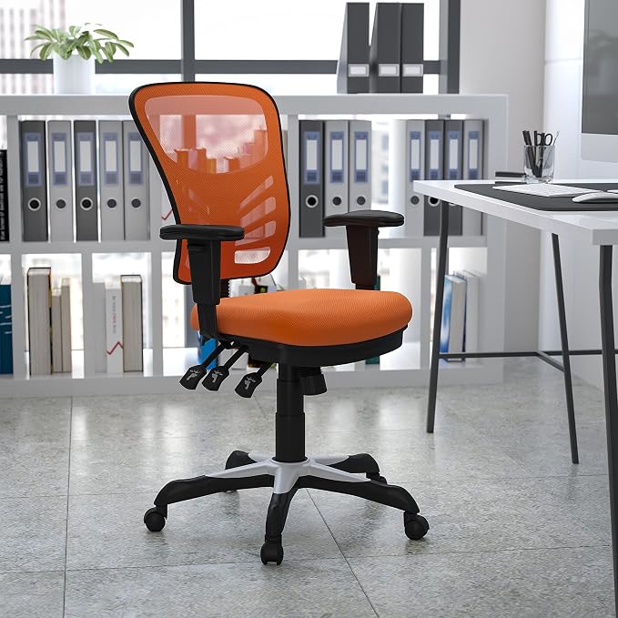 Flash Furniture Nicholas Mid-Back Swivel Office and Gaming Chair, Ergonomic Mesh Office Chair with Adjustable Lumbar Support and Height, Orange - Image 2