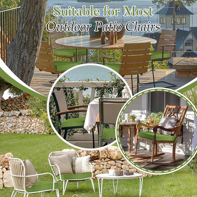 Basic Beyond Outdoor Chair Cushions for Patio Furniture, Waterproof Outdoor Seat Cushions Set of 4 19 x 19, Patio Chair Cushions Set of 4 with Ties and Handle, Grass Green - Image 9