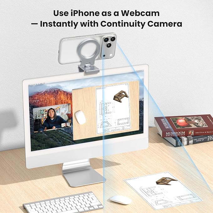 Itramax 360° Continuity Camera iPhone Webcam Mount for iMac&Desktop Monitor | Magnetic PC Phone Webcam Holder Stand,Metal Rings,for MagSafe iPhone 17 16 15 14 13 12 11 XR XS,Apple TV,Studio Display,Gray - Image 5