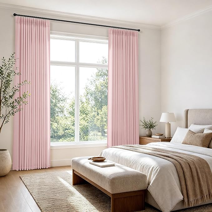 Hokibero Pink Pinch Pleated Linen Curtains 108 Inch Long for Living Room | Light Filtering Semi Sheer Curtain,Back Tab Hooks Rings,Modern Farmhouse Textured Privacy Drapes for Bedroom Window,2 Panels - Image 7