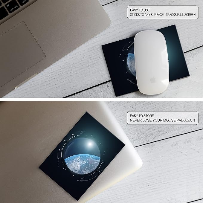 Mouse Pad Adhesive Bottom - Sticks to Any Surface - Portable - Webcam Covers and Screen Cleaner Included (Space Window) - Image 6