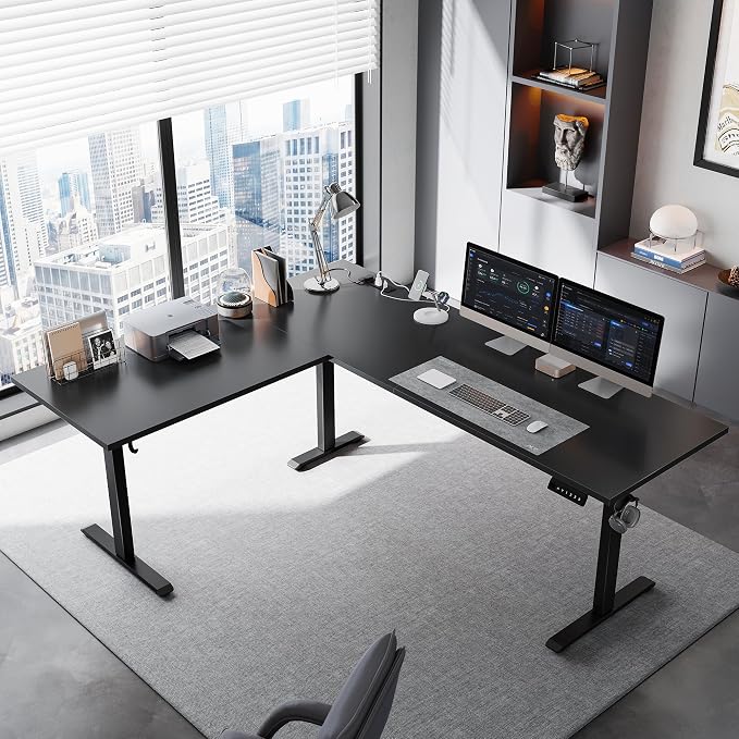 Klicelor L Shaped Standing Desk 75 x 61 Inch,Electric Height Adjustable Corner Desk with Cable Management & Power Outlets, Ergonomic Sit Stand Up Computer Table for Home Office,Black - Image 2