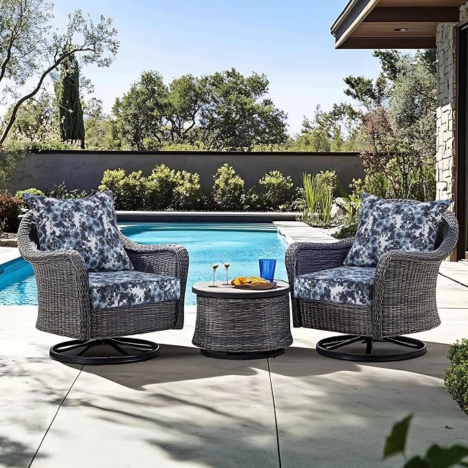 Favoyard Outdoor Deep Seat Patio Cushions Set, 22" x 22", Rainproof, Garden | Fade Resistant, Removable Bottom & Back Cushion, Tie Straps for Patio Furniture, Rocking Chair, Sofa Couch, Blue Floral - Image 3