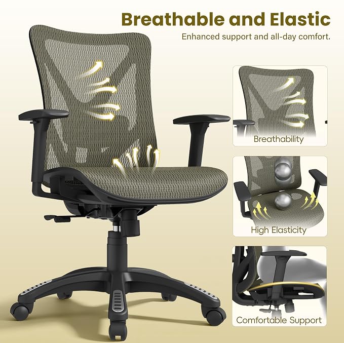 Ergonomic Office Chair, Mesh Computer Desk Chairs with Adjustable Lumbar Support, 3D Armrests, Tilt Function, Comfy Wide Seat, Swivel Executive Work Task Chair for Company and Home - Image 9