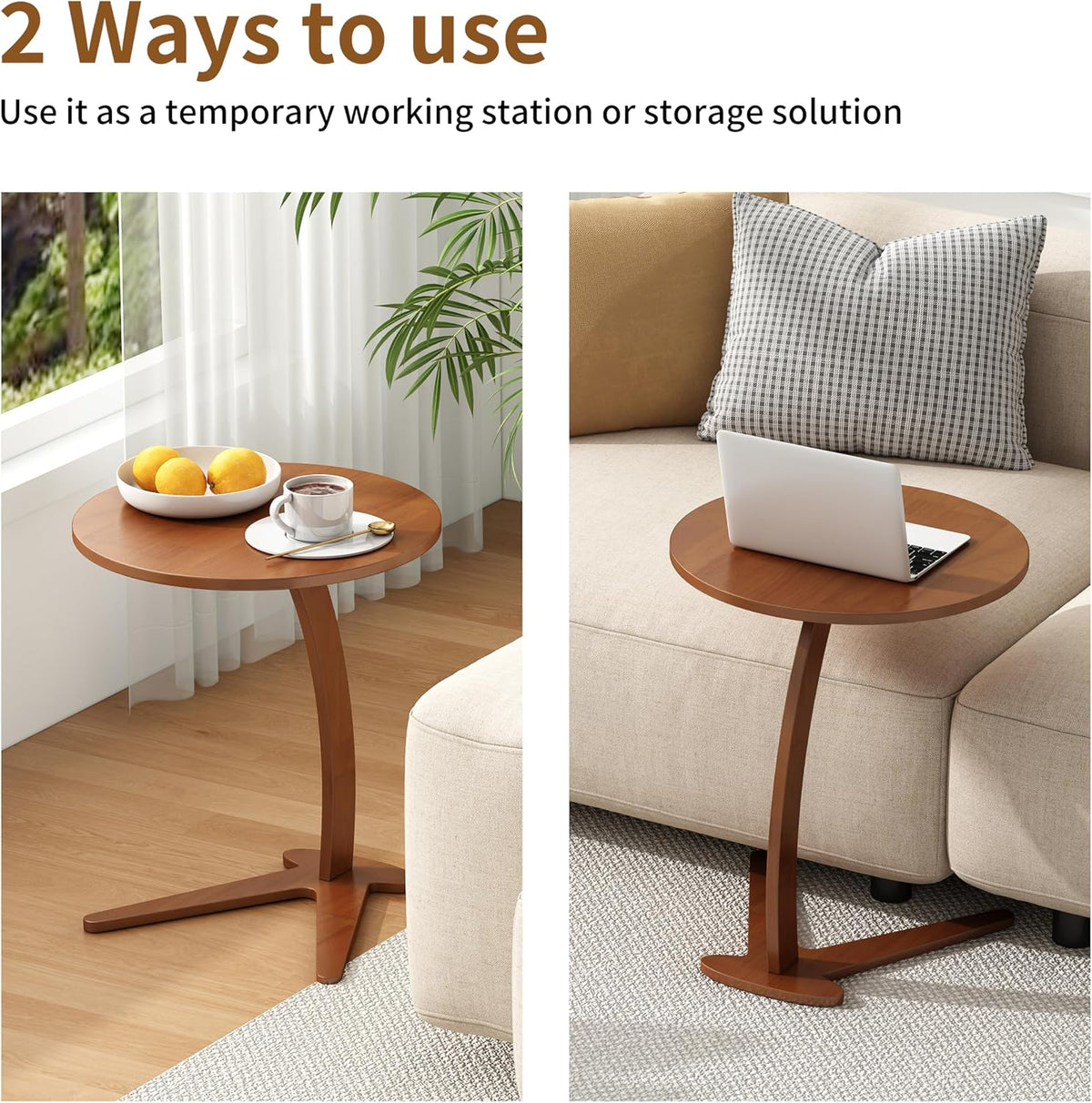 17" Couch Tables that Slide Under, Solid Wood C Shaped End Table - Image 6