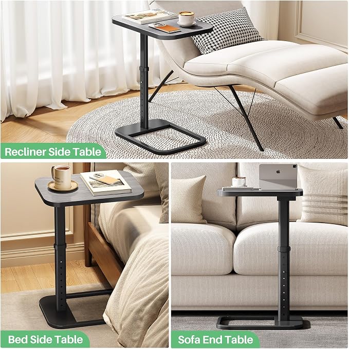 Kitstorack TV Tray Table, Adjustable Height & Rounded Metal Corners, Snack Table for Couch, Sofa, Bed, Chair, Living Room, C Shaped End Side Table for Eating, Dinner or Laptop, Small Spaces, Dark Gray - Image 9