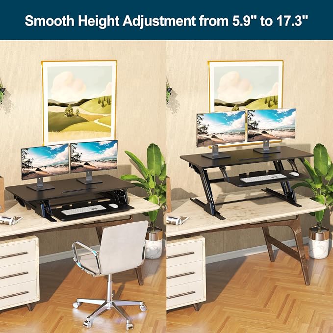 42 inch Stand Up Desk Converter, Height Adjustable Sit Stand Desk Riser, Black, 42PB - Image 4