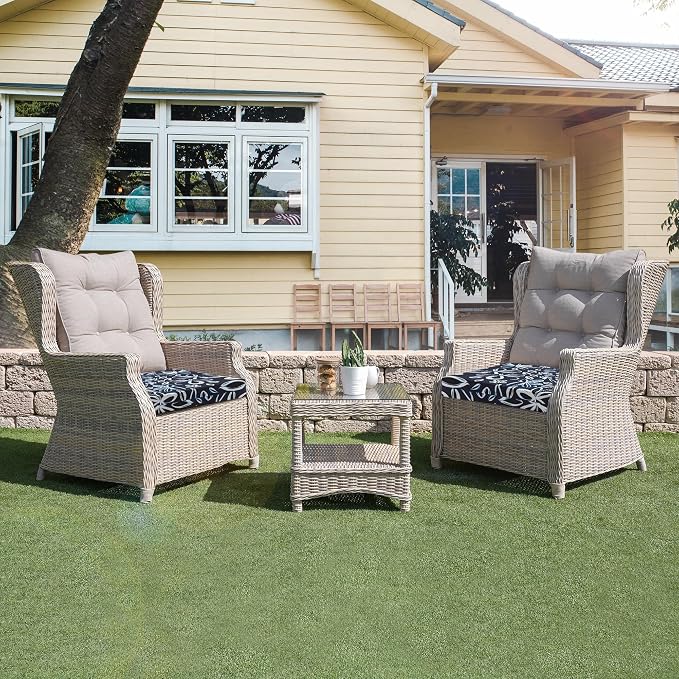 UNIKOME Outdoor Chair Cushions Pack of 4, Water Resistant Patio Cushions with Ties, High Density Sponge Filling Square Corner Seat Cushions for Outdoor Furniture, 19"*19"*3", Navy/White - Image 6