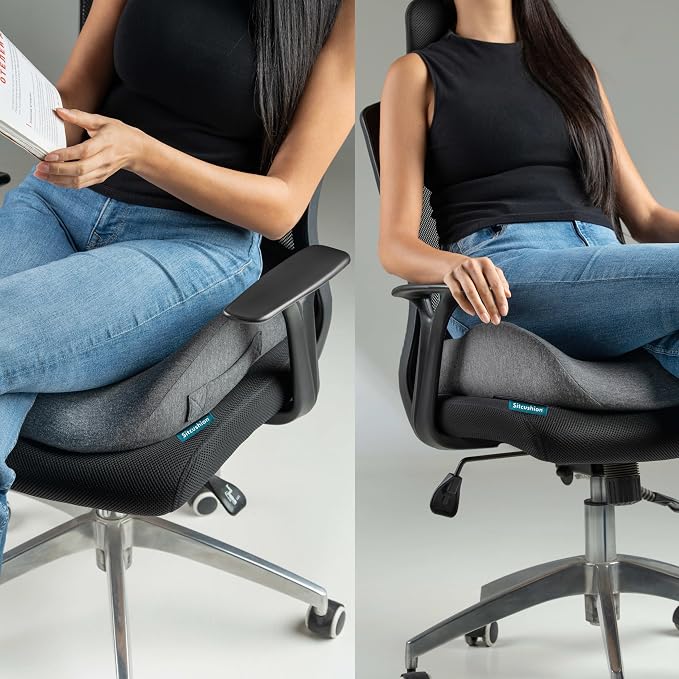 Ergo Office Chair Cushion for Back Pain, Sciatica, Tailbone Pain Relief | Extra Large Office Chair Cushion for Healthy Sitting Posture, Sciatica Pain Relief Pillow With Extra Cover (Gray) - Image 8