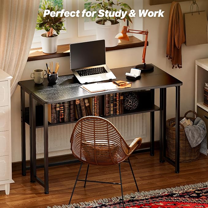 Huuger Folding Desk with Storage Shelf, 39.3 Inch Foldable Computer Table | Writing Work Office Computer Desk for Small Spaces, Space Saving Sofa Table for Couch, Easy to Fold, Black - Image 8