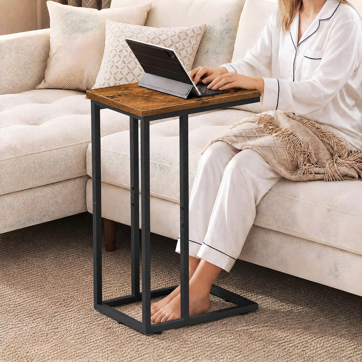 WLIVE C Shaped End Table, Small Side Table for Couch, Sofa, TV Tray C Table for Living Room, Bedroom, Home Office, Small Spaces, Rustic Brown - Image 6