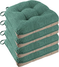 Chair Cushions for Dining Chairs Set of 4, 18"x18"x3", Green | Non-Slip with Ties, Tufted, Faux Linen, Seat Cushions for Dining Room Kitchen Breakfast Nook Indoor Home Office Living Room by FlyGulls