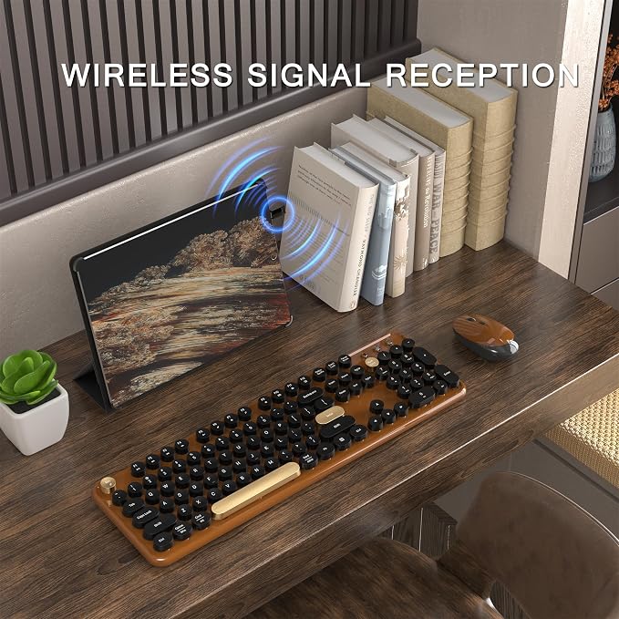 Colorful MPTOG Wireless Computer Keyboard and Mouse Combo (Black-Brown) | Retro Round Typewriter Keycaps, Power Switch, Ergonomic Design, 2.4GHz Wireless for Windows, Mac, PC - Image 2