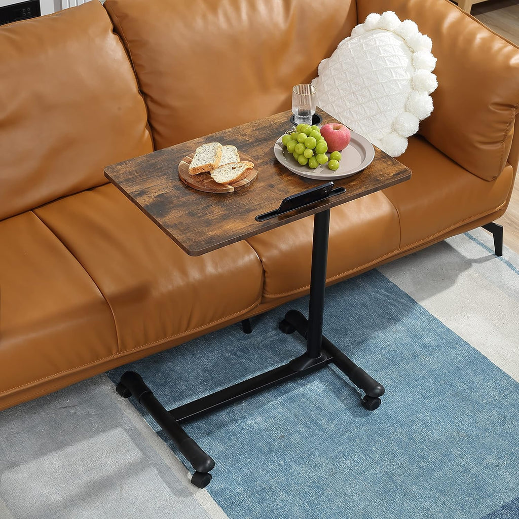 ETHU Overbed Table with Wheels, Height Adjustable 27.5-34.25", Walnut - Image 7