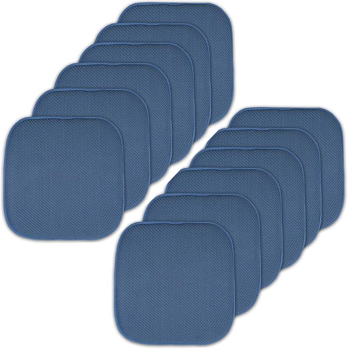 Sweet Home Collection Memory Foam Chair Cushion Honeycomb Pattern Solid Color Slip Non Skid Rubber Back Ultimate Comfort and Softness Rounded Square 16" x 16" Seat Cover, 12 Pack, Blue by SweetHomeCollection