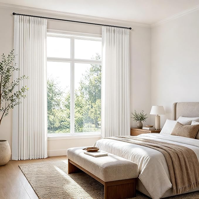 Hokibero Natural Pinch Pleated Linen Curtains 60 Inch Long for Living Room | Ivory Light Filtering Semi Sheer Curtain,Back Tab Hooks Rings,Farmhouse Textured Privacy Drapes for Bedroom Window,2 Panels - Image 7