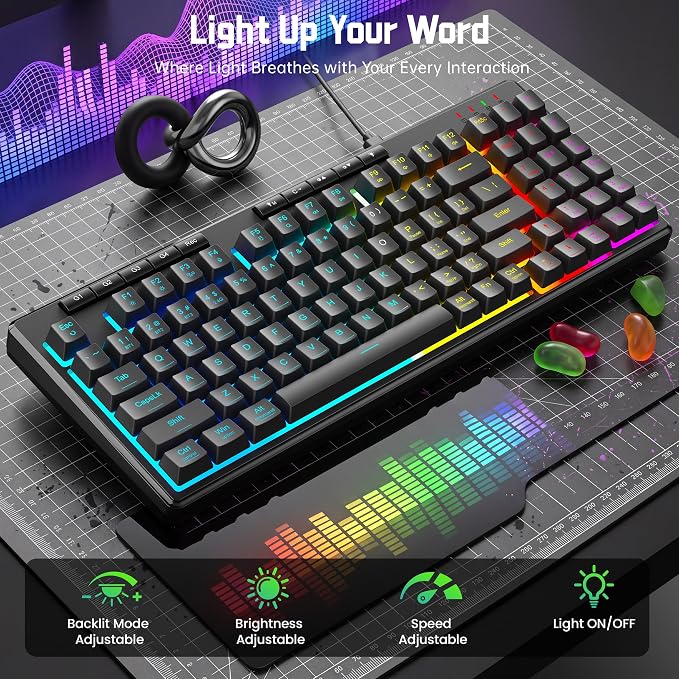 Redragon K517 Pro Wired Gaming Keyboard, RGB Backlit, Mechanical Feel 94 Keys Computer Keyboard with 4 Macro Keys, Number Pad, Anti-Ghosting, 4000mAh Battery for Win/MAC, PS4/5 - Image 6