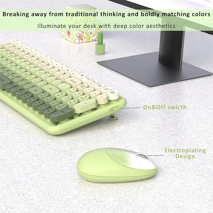 UBOTIE Wireless Keyboards and Mouse Combo (Green Gradient) | Colorful Gradient Rainbow Color Retro Typewriter Flexible Keyboard, 2.4GHz Connection and Optical Mouse for PC Wins Mac - Image 4