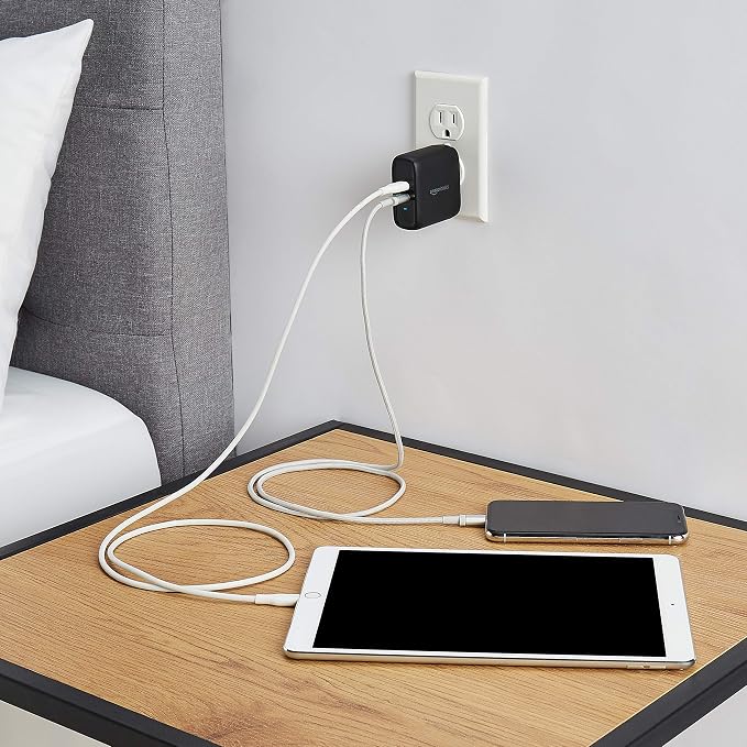 Amazon Basics 36W Dual Port USB-C Wall Charger with Power Delivery, Foldable Plug, for Tablets & Phones (iPhone 15/14/13/12/11/X, iPad, Samsung, and More), Non-PPS, 2.34 x 2.21 x 1.09 inches, Black - Image 6