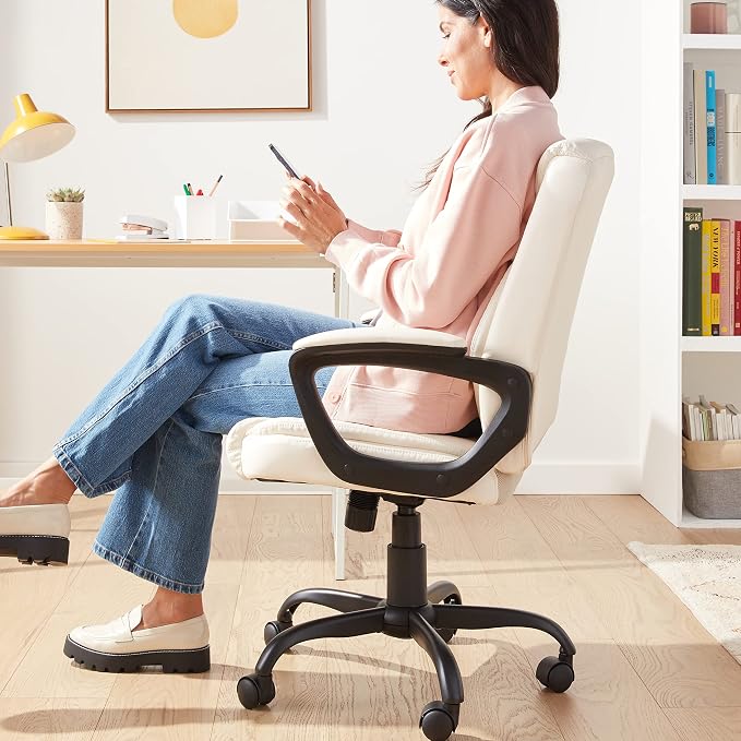 Amazon Basics Classic Puresoft PU Padded Mid-Back Office Chair with Armrest, Height Adjustable, Easy to Assemble, 26"D x 23.75"W x 42"H, Cream - Image 2