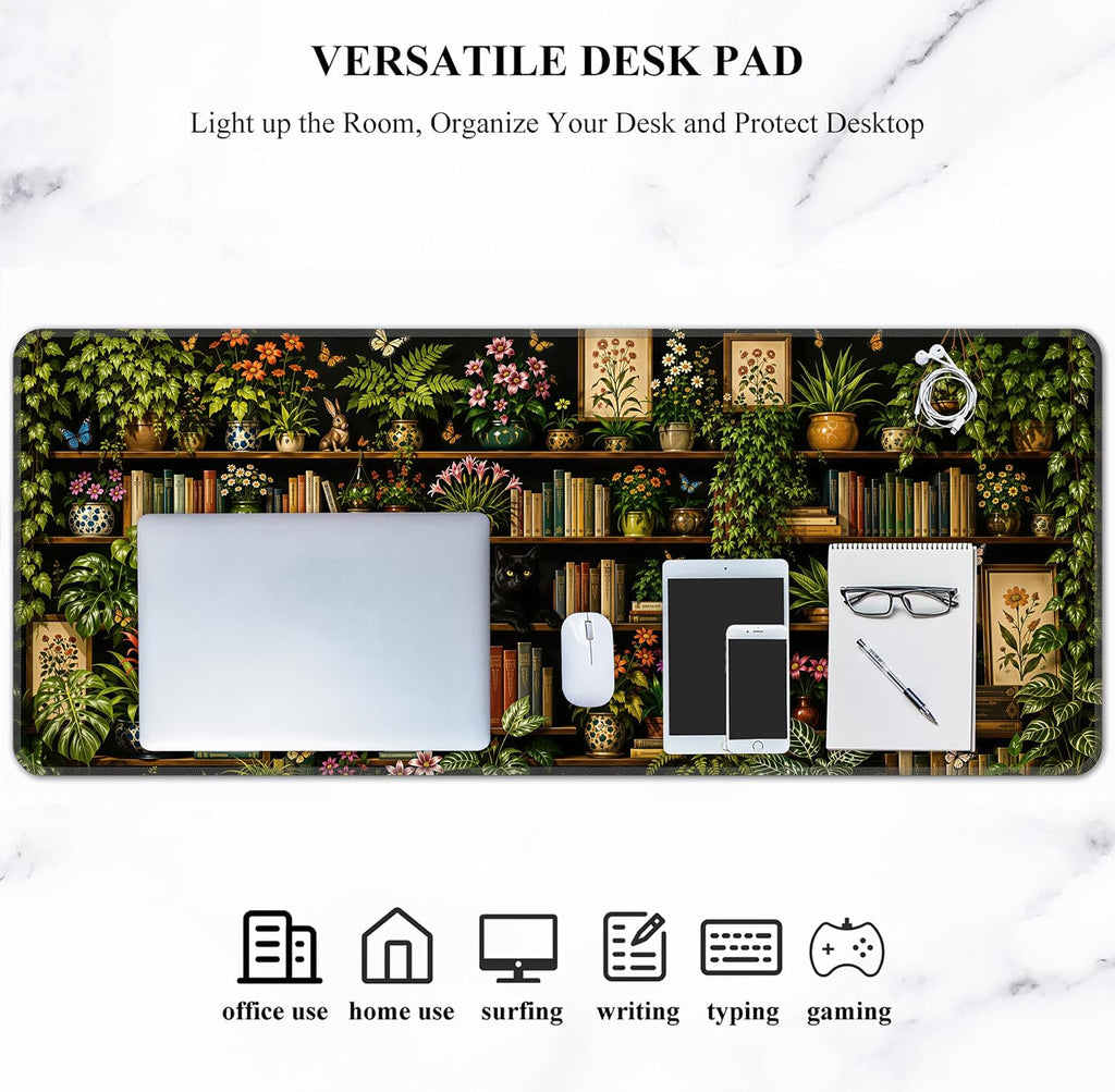 Floral Bookshelf Extended Mouse Pad, 31.5"x 11.8" Large Gaming Desk Mat - Image 5