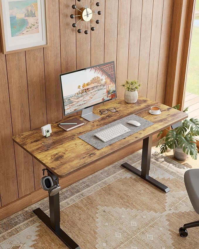 DESINO Standing Desk, 48 × 24 Inches Electric Height Adjustable, Sit and Stand Up, Computer Office Desk with Splice Board, Black Frame/Rustic Brown TOP - Image 2
