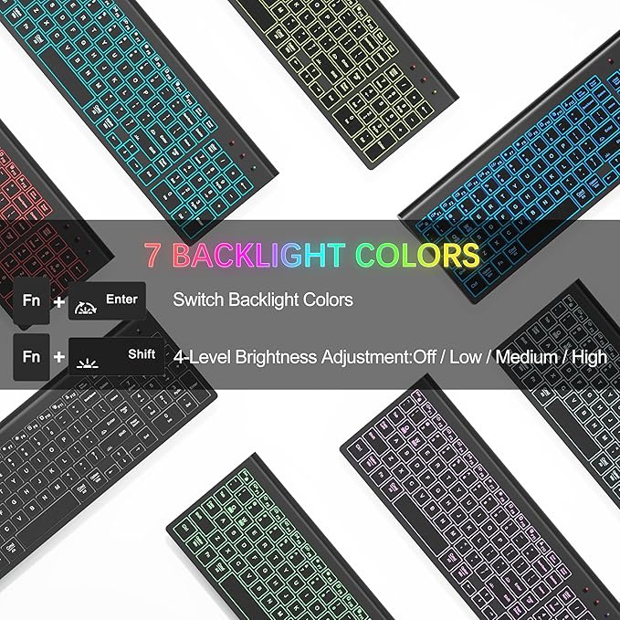 Wireless Backlit Keyboard and Mouse Ultra Slim Combo, TopMate - Matte Black | 2.4G Silent Compact 2400DPI Mouse and Scissor Switch Keyboard Set, Batteries Included, for PC/Laptop/Windows/Mac/Gaming - Image 3