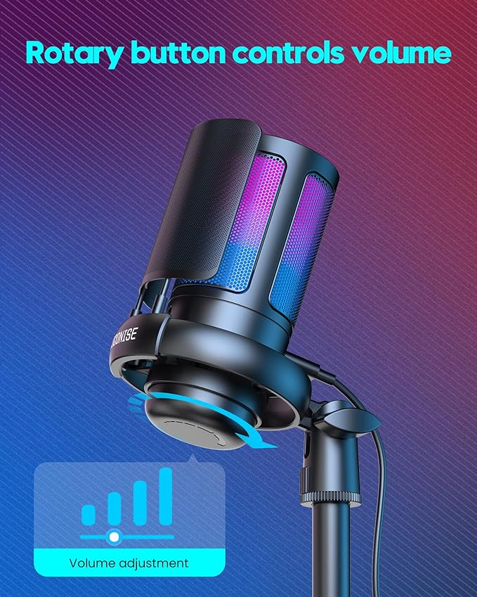 Gaming Microphone for PC: USB Mic for Podcasts Videos & Streaming - Condenser Mic with Quick Mute & Pop Filter - RGB Microphone Gift for Gamer boys - Compatible with PS4/5 & Computer & Laptop - Image 2