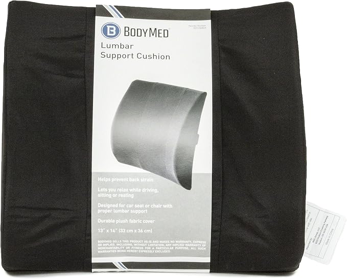 BodyMed Lumbar Support Cushion, Standard, Black – Lower Back Support for Improved Comfort – Ideal for Use at Home, in The Office, and Traveling – Durable, Adjustable, & Lightweight by BodySport