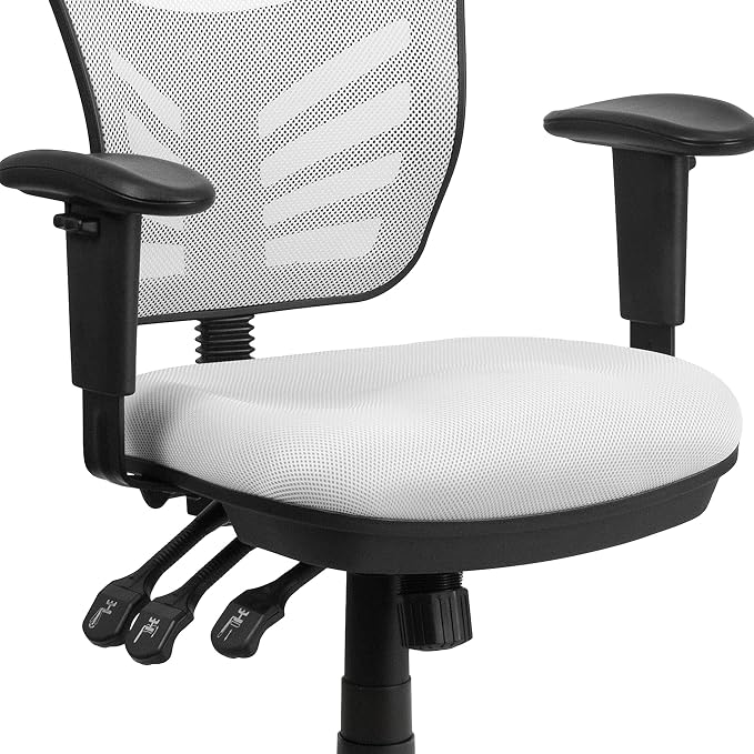 Flash Furniture Mid-Back White Mesh Multifunction Executive Swivel Ergonomic Office Chair with Adjustable Arms | Adjustable Armrests, 360° Swivel, Height Adjustable, Commercial Grade - Image 9