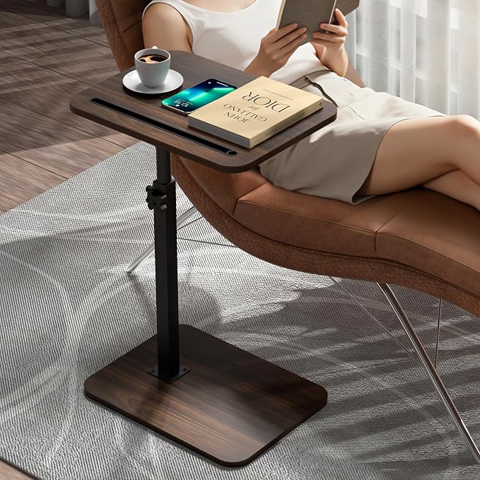 360° Swivel Sofa Side Table for Couch, Set of 2 | Adjustable Height, Laptop Table for Work, TV Trays Table for Snacks Reading, Fits Bed Chair, Phone & Tablet Slot - Image 4