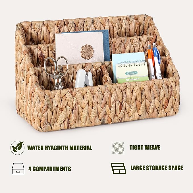 DINGTAI Natural Farmhouse Desk Organizers and Storage, Large Countertop Mail Holder, Tabletop Organizer (Water Hyacinth) - Image 7