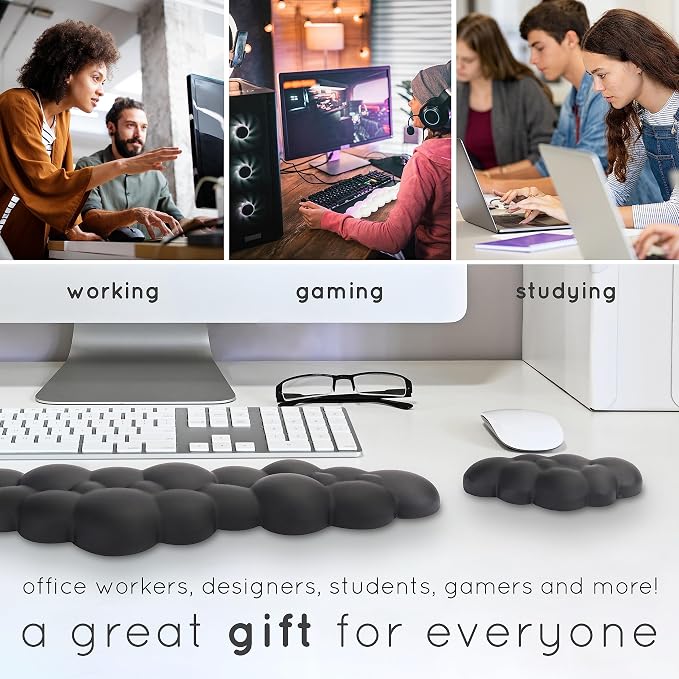 Cloud Keyboard Wrist Rest – Create-ables Qloud Cloud Wrist Rest for Computer Keyboard and Mouse, Ergonomic Memory Foam Wrist Pad with Non-Slip Base, Includes Cloud Mouse Pad – Gray - Image 8