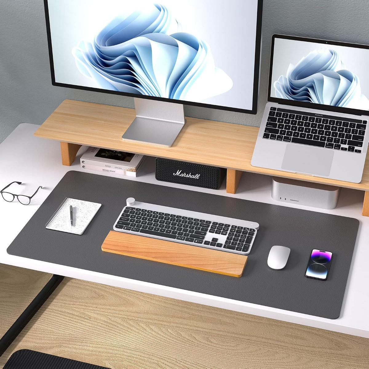 Leather Desk Pad Protector,Mouse Pad,Office Desk Mat, Non-Slip PU Leather Desk Blotter,Laptop Desk Pad,Waterproof Desk Writing Pad for Office and Home (Gray,31.5" x 15.7") - Image 9