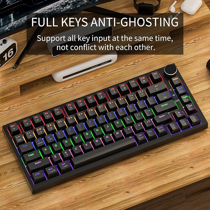 Newmen GM326 Mechanical Keyboard,75% Percent Gaming Keyboard,Wired Keyboard | Mechanical Keyboard,75% Percent Gaming Keyboard,Wired,Backlit,Hot Swappable,Compact,Mini,Black,PC Keyboards,Knob,Red Switch - Image 6