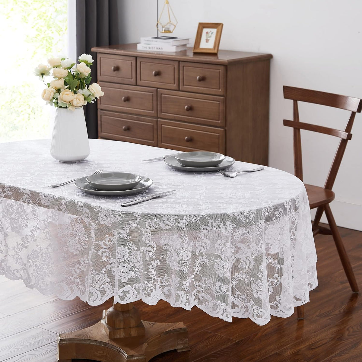 Warm Home Designs 60 x 84 White Oval Wedding Tablecloth. MTC White Oval 84 - Image 2