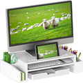 Simple Houseware Desk Monitor Stand Riser w/ Adjustable Tray, White | Built-In Tablet Slot and Side Storage by SimpleHouseware