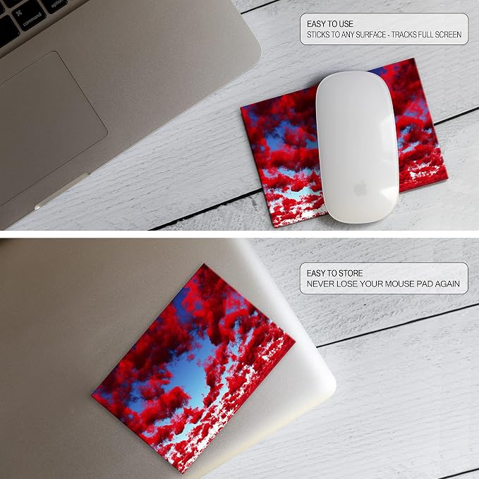 Mouse Pad Adhesive Bottom - Sticks to Any Surface - Portable - Webcam Covers and Screen Cleaner Included (RED Clouds) - Image 6