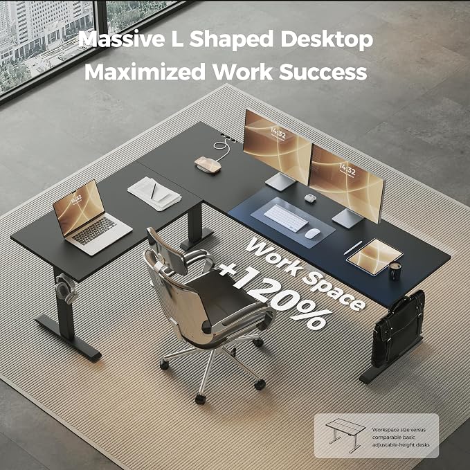Agilestic L Shaped Electric Standing Desk Adjustable Height, 75 Inch, Black | Electric Height Adjustable, Spacious Corner Desktop, Sturdy Steel Frame, Memory Presets, 176 lbs, Splice Board - Image 4