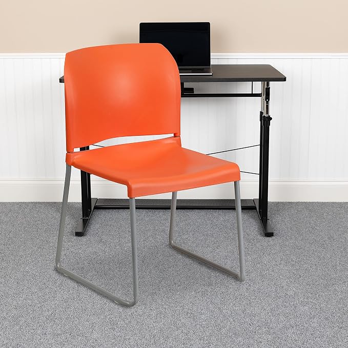 Flash Furniture Hercules Stack Chair, Orange | Sled Base, Powder Coated, Contoured, 880 LBS. Weight Capacity - Image 2