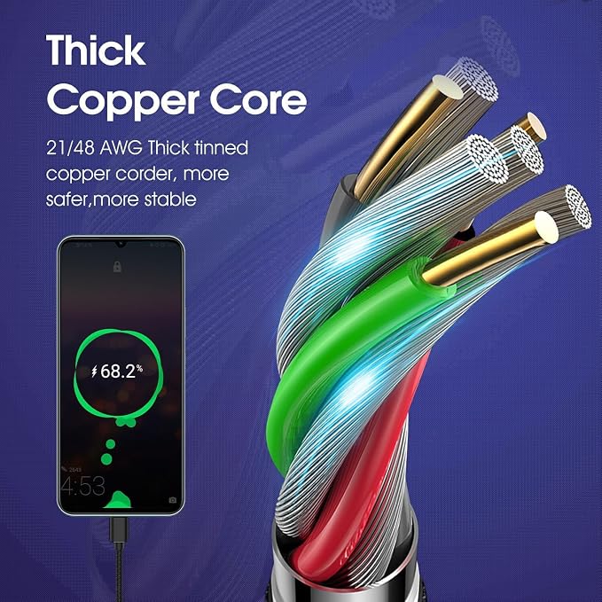 [3Pack 10ft] Compatible with Samsung Galaxy S9 S10 S8 Plus Charger Cord(3A Fast Charging), TPE USB C Type Charger Cable,USB A to Type C Replacement for Samsung A32/A12/A10e/A20/A51/Note 20/9,LG-Black - Image 5