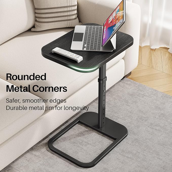 Kitstorack TV Tray Table, Adjustable Height & Rounded Metal Corners, Snack Table for Couch, Sofa, Bed, Chair, Living Room, C Shaped End Side Table for Eating, Dinner or Laptop, Small Spaces, Black - Image 4