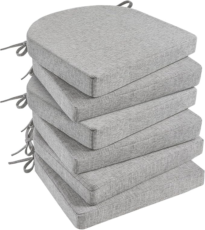 Basic Beyond Chair Cushions for Dining Chairs 6 Pack, Kitchen Chair Cushions with Ties and Non Slip Backing, 16 x 16 inches Chair Pads for Dining Chairs (Light Grey) by BasicBeyond