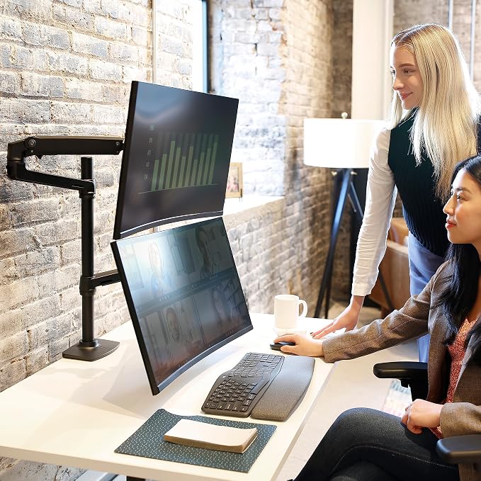 Ergotron – LX Vertical Stacking Dual Monitor Arm, VESA Desk Mount – for 2 Monitors Up to 40 Inches, 7 to 22 lbs Each – Tall Pole, Matte Black - Image 4
