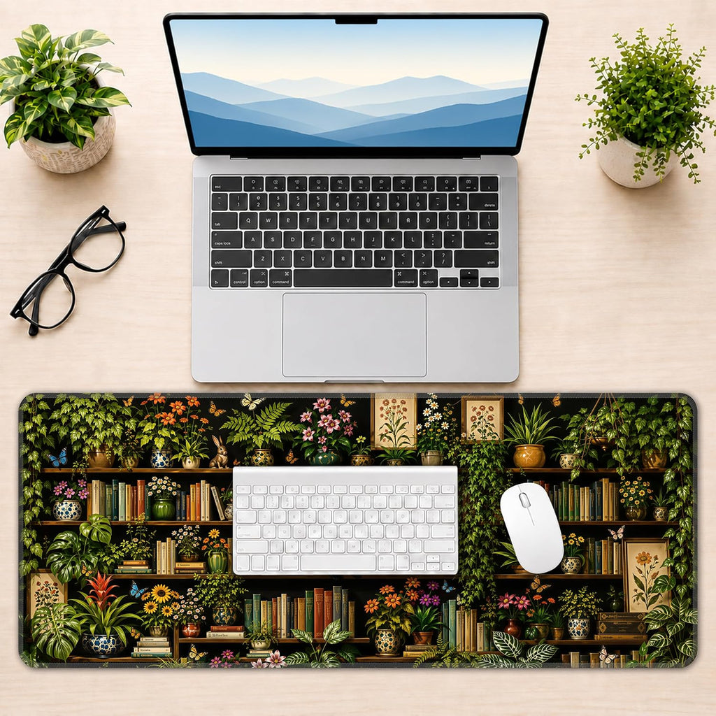 Floral Bookshelf Extended Mouse Pad, 31.5"x 11.8" Large Gaming Desk Mat - Image 6