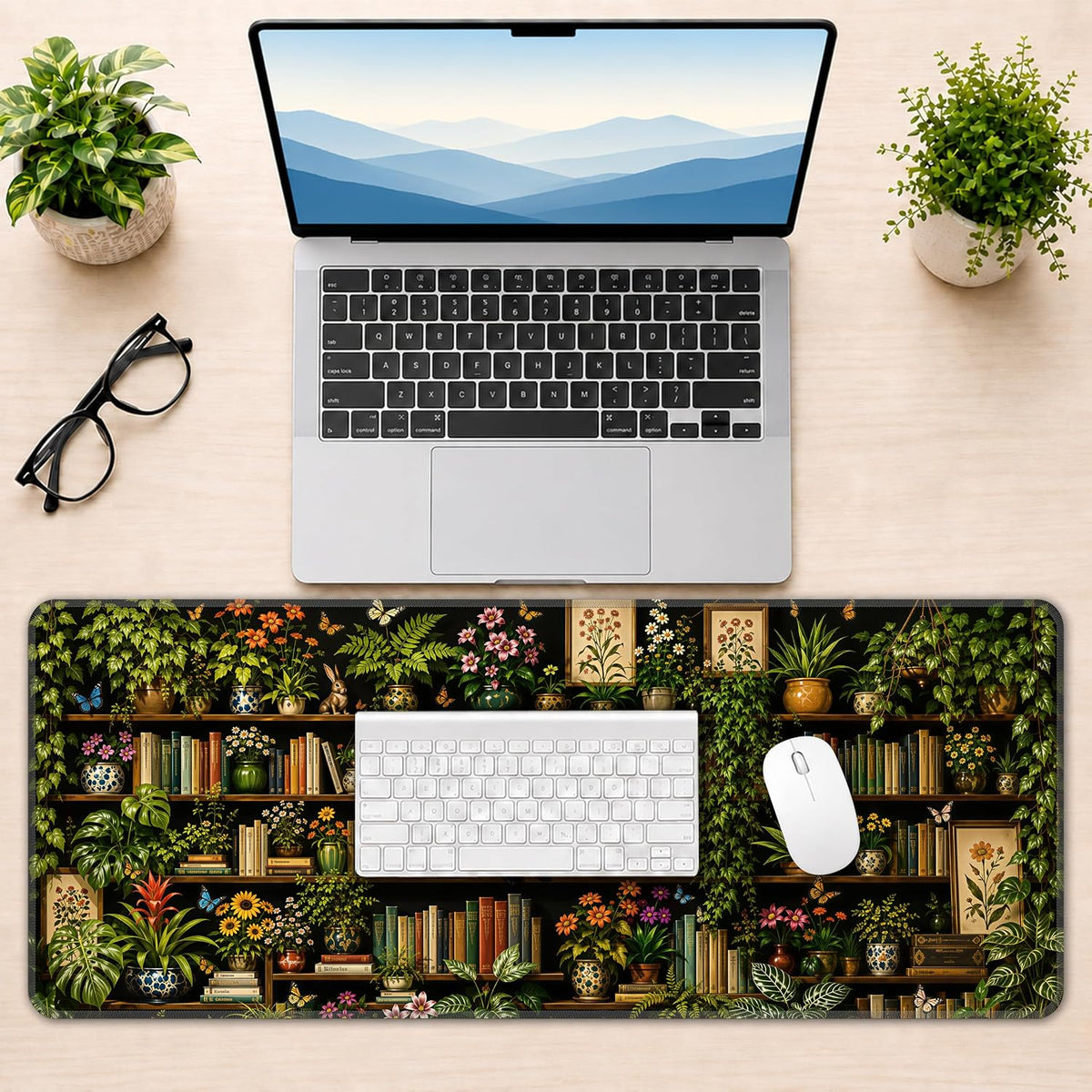 Floral Bookshelf Extended Mouse Pad, 31.5"x 11.8" Large Gaming Desk Mat - Image 6
