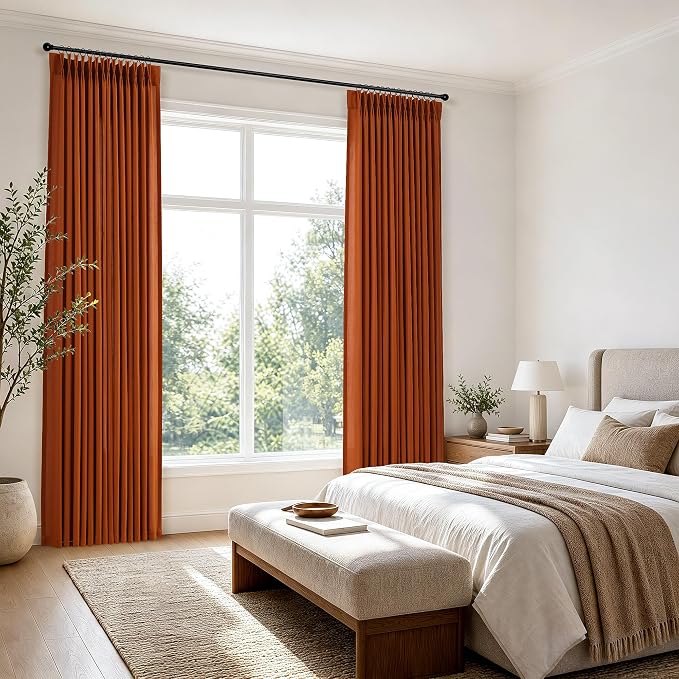 Hokibero Terracotta Pleated Linen Curtains 90 Inch Long for Living Room | Burnt Orange Light Filtering Sheer Curtain,Pinch Pleat Back Tab Hooks Rings,Boho Textured Privacy Drapes for Bedroom,2 Panels - Image 7